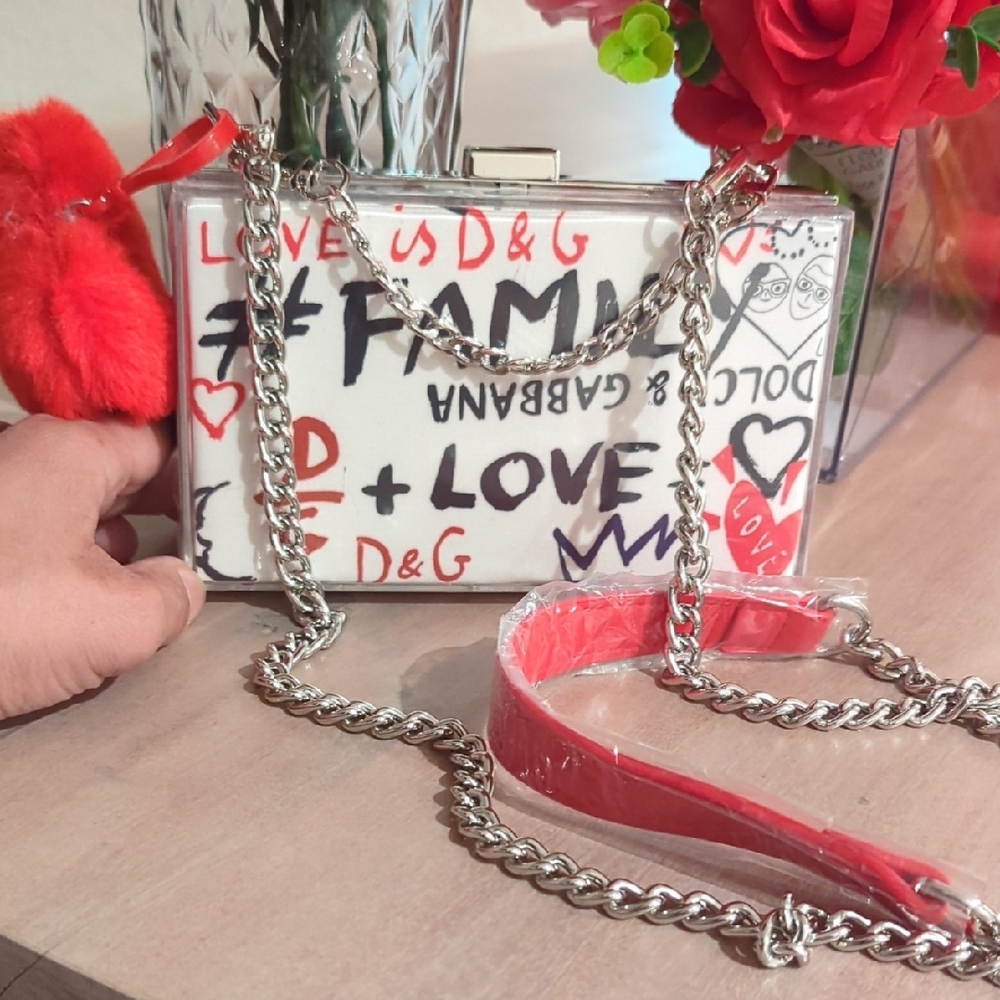 Upcycled Graphic Clutch with Red Accents